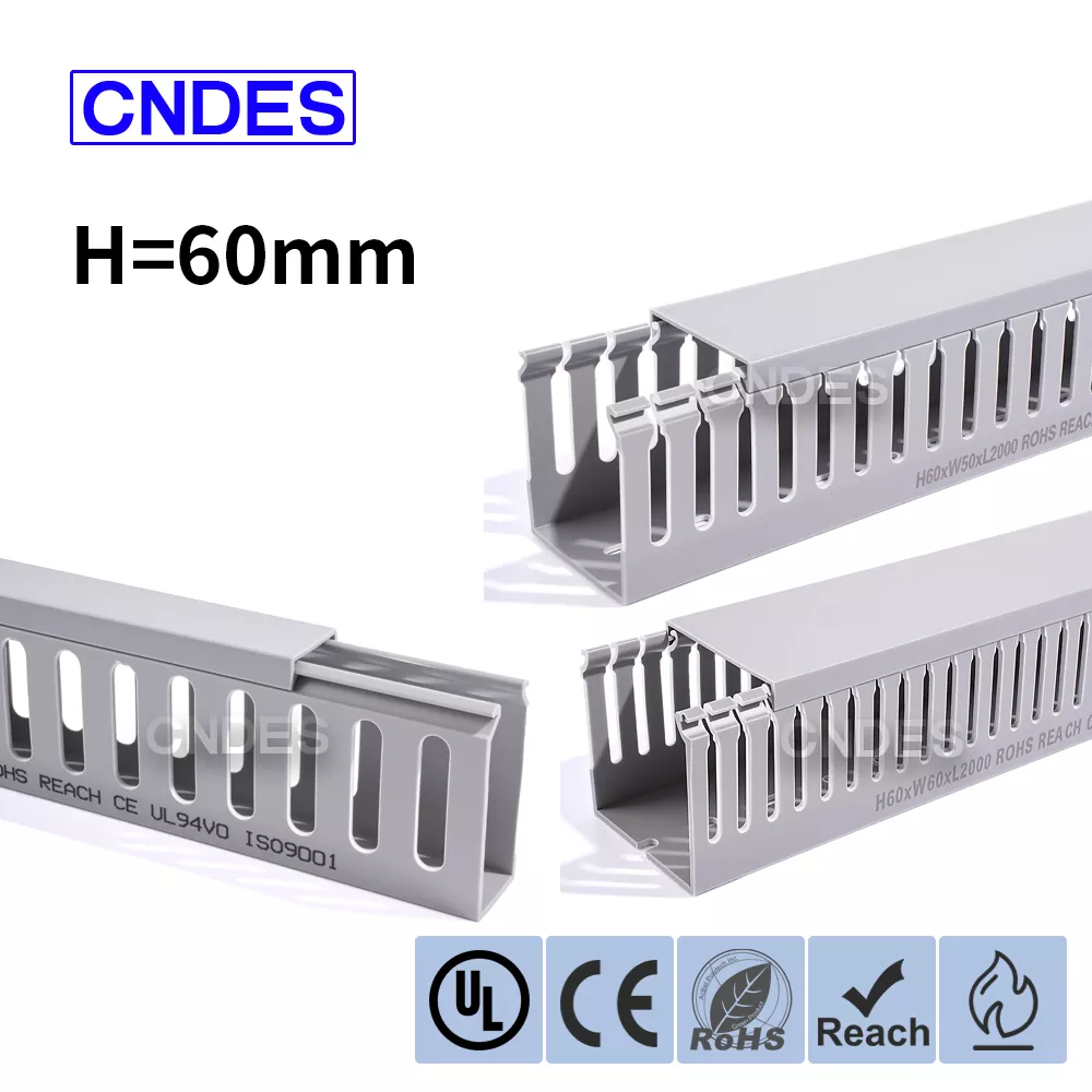 60 mm aukščio pilkas plyšinis PVC laidų kanalas